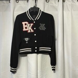 Black Varsity Jacket with Embroidered Details